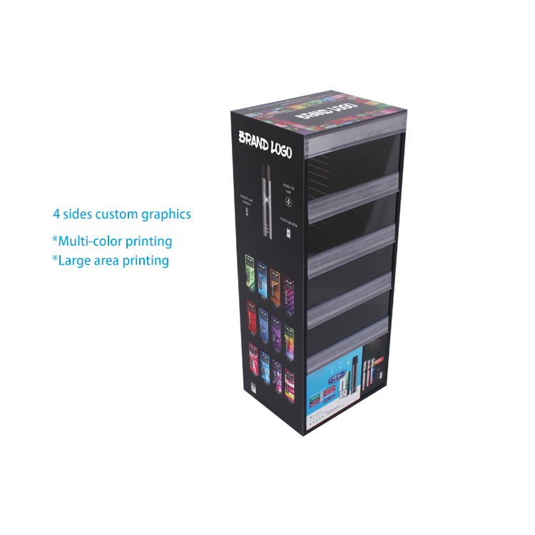 Five Layers Acrylic Display Stand for Disposable Vape with Drawer Dividers and Customized Images Graphic and Logo