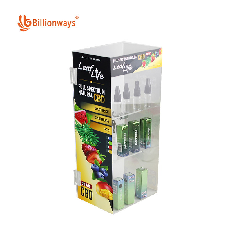 Vape Juice Display Stand with Locakable Door and Customized Graphic