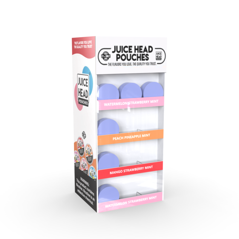 JUICE HEAD Pouches acrylic display stand with puhers