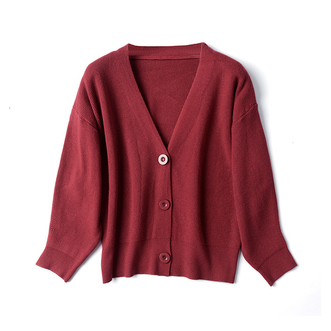 Women's winter casual warm V-neck knit cardigan outfit