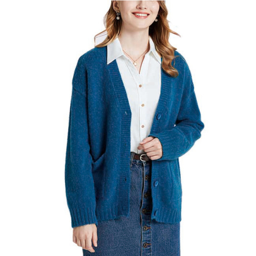 Womens Simple V-neck Long Sleeve oversized knitted cardigan sweater