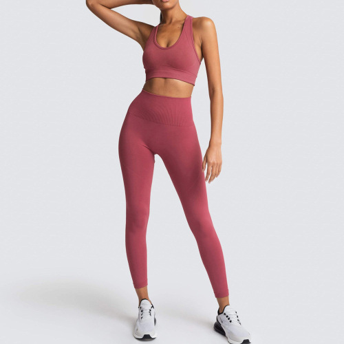 Hot sale women solid color seamless yoga bra and leggings set