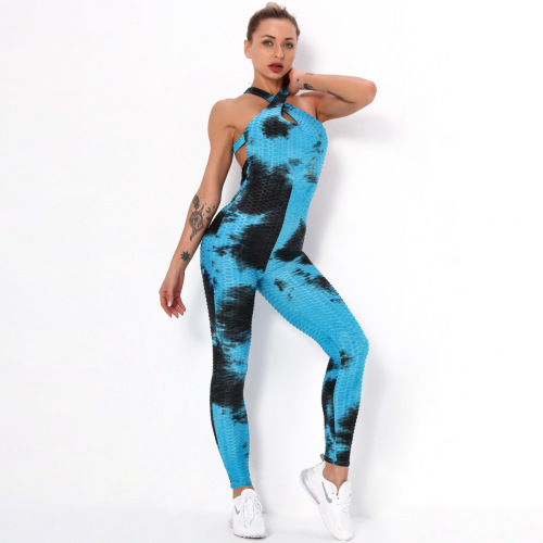 female sexy cross tie-dye beauty back yoga wear fitness multicolor one-piece suit