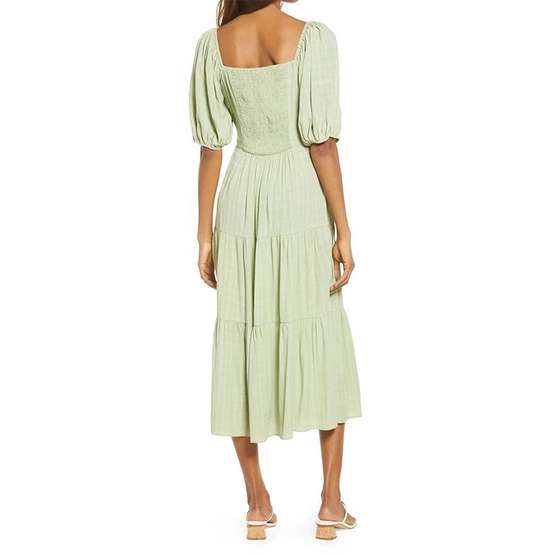 Casual womens puff sleeve midi dress