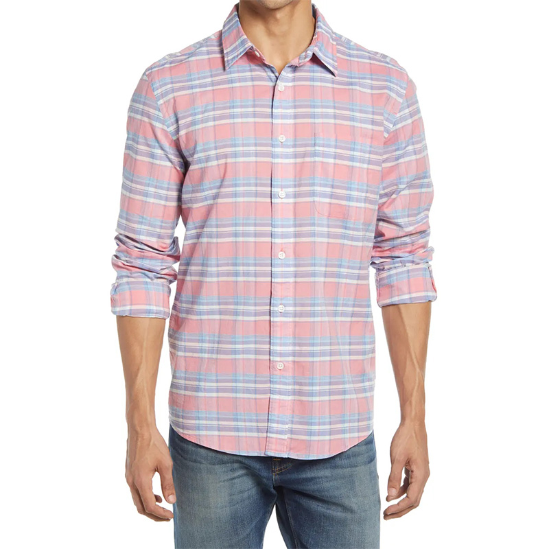 Mens casual long sleeves plaid button down shirt