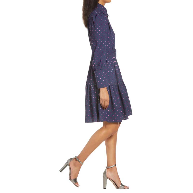 Belted long sleeve button down shirt dress for women