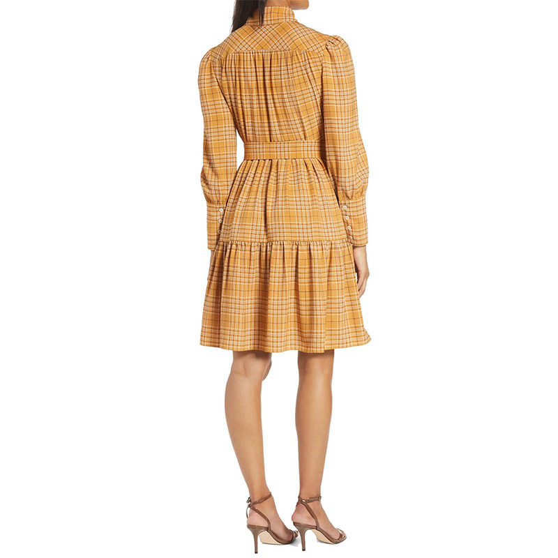 Belted long sleeve button down shirt dress for women