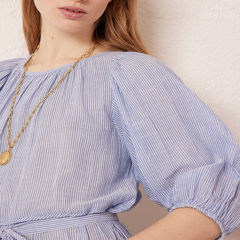 Short sleeve casual summer blue stripe long dress