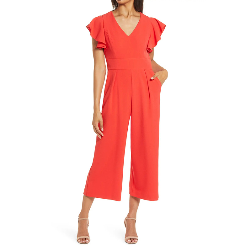 Ladies summer ruffle Sleeves crepe Jumpsuit