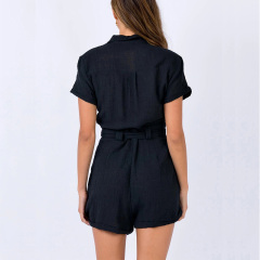 Women deep-V solid Summer Sexy short sleeves playsuit