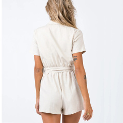 Women deep-V solid Summer Sexy short sleeves playsuit
