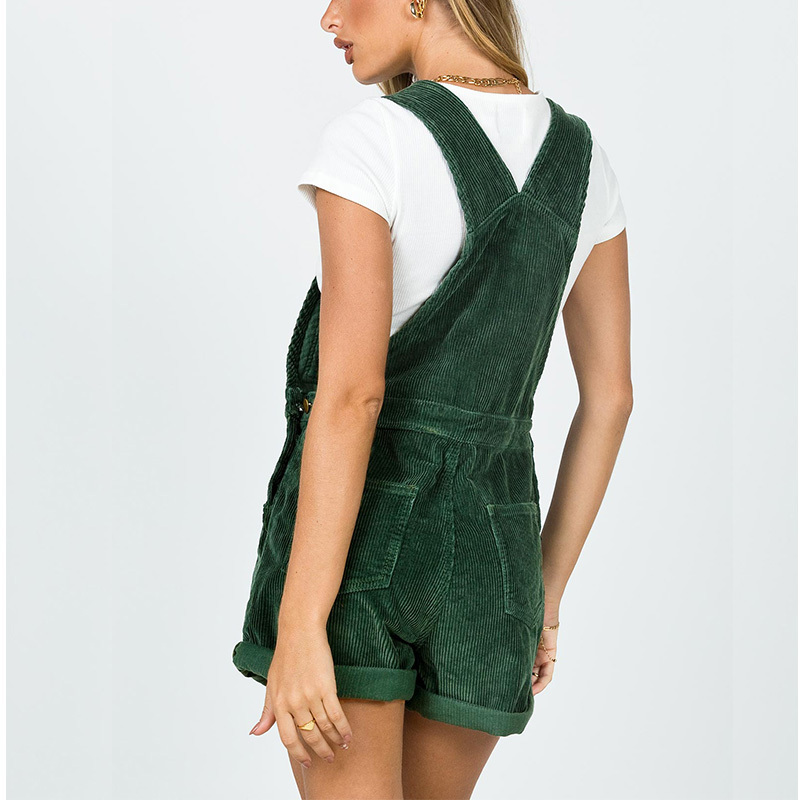 Womens summer casual corduroy straps shorts overalls