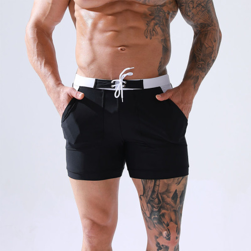 Mens new swimwear sexy nylon waterproof trendy men's solid color swimming trunks custom