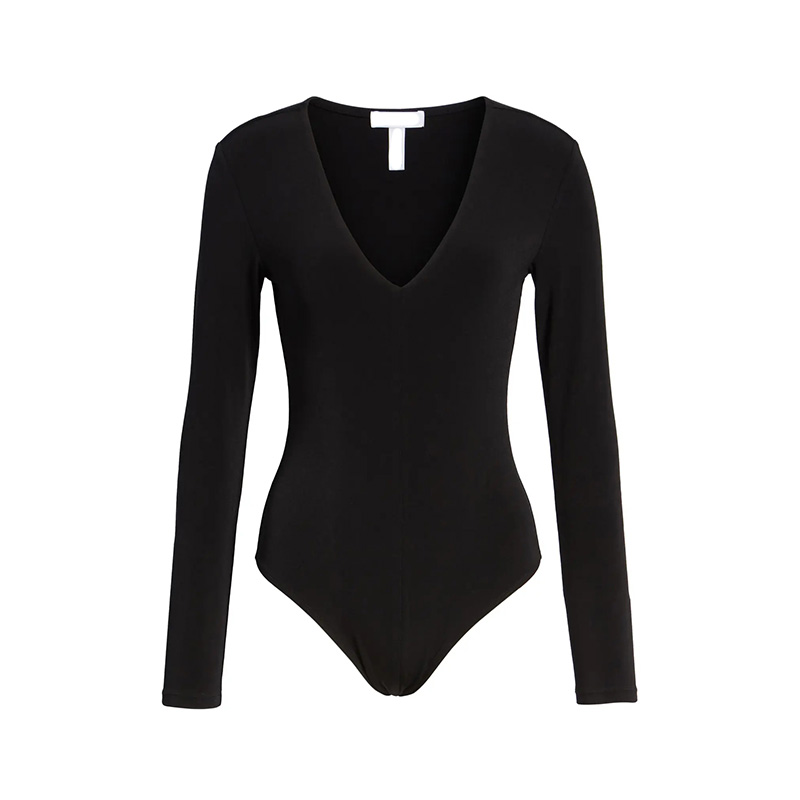 Laides sexy deep V-Neck long sleeve bodysuit
