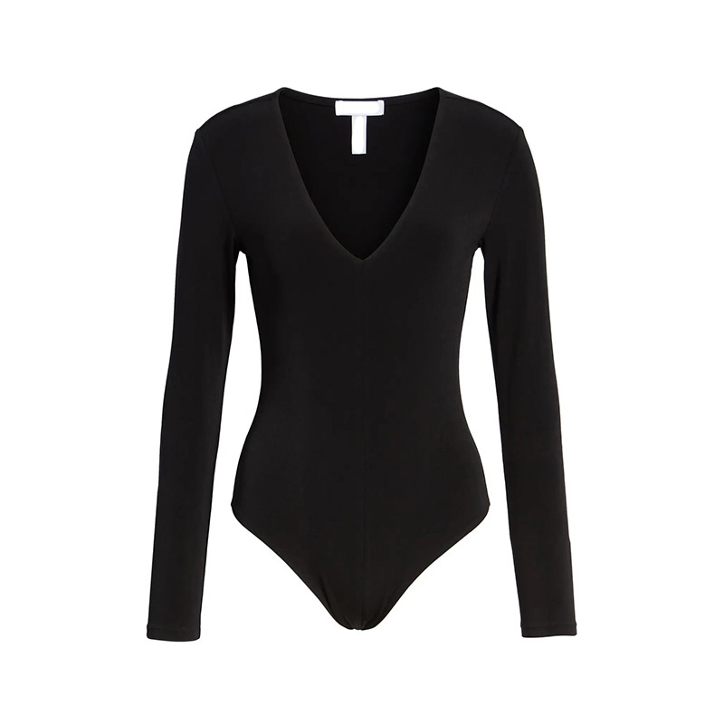 Laides sexy deep V-Neck long sleeve bodysuit