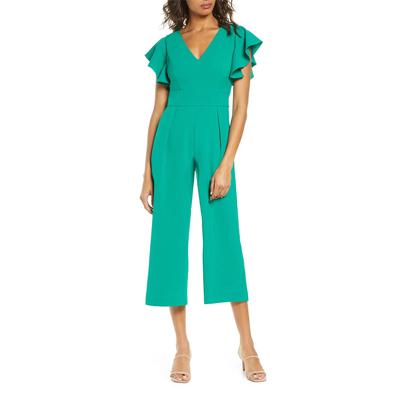 Ladies summer ruffle Sleeves crepe Jumpsuit