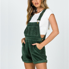 Womens summer casual corduroy straps shorts overalls