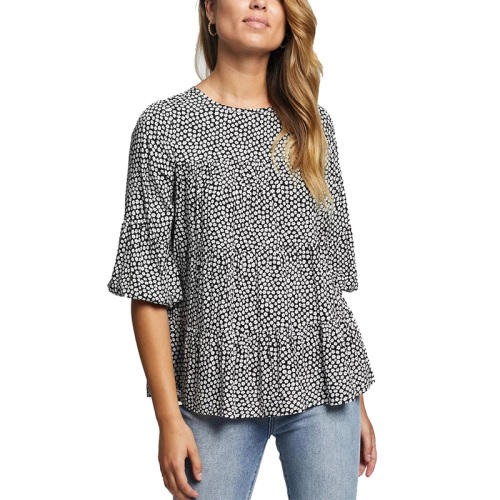 Ladies floral print smock neck blouse