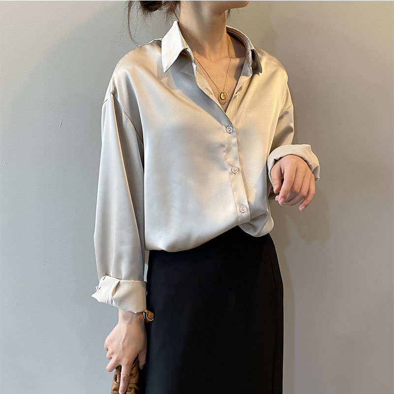 Women elegant casual silk tops blouse