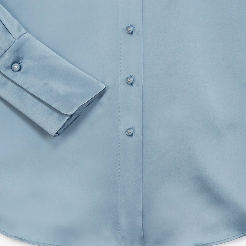 Classic buttoned blue silk shirt satiny black silk blouses