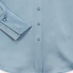 Classic buttoned blue silk shirt satiny black silk blouses