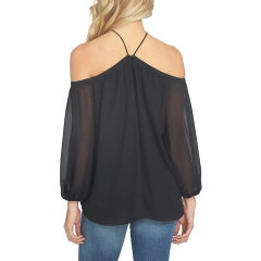 Womens off the Shoulder Sheer Chiffon Blouse long sleeve