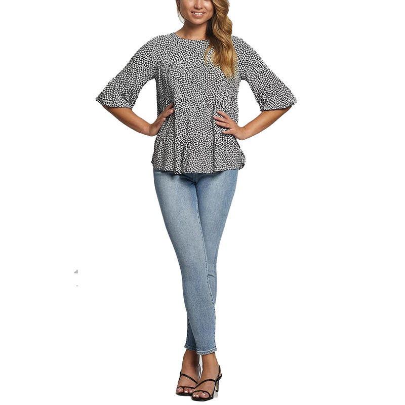 Ladies floral print smock neck blouse