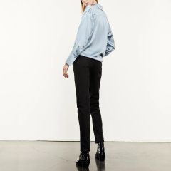 Classic buttoned blue silk shirt satiny black silk blouses