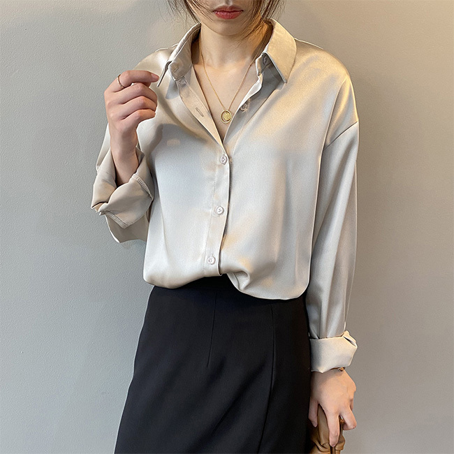 Women elegant casual silk tops blouse