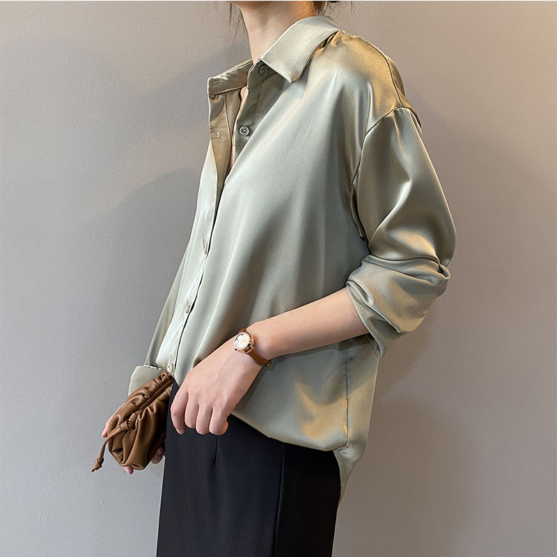 Women elegant casual silk tops blouse
