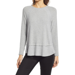 Ribbed inset layered long sleeve tunic tops for women