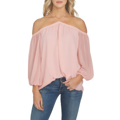 Womens off the Shoulder Sheer Chiffon Blouse long sleeve