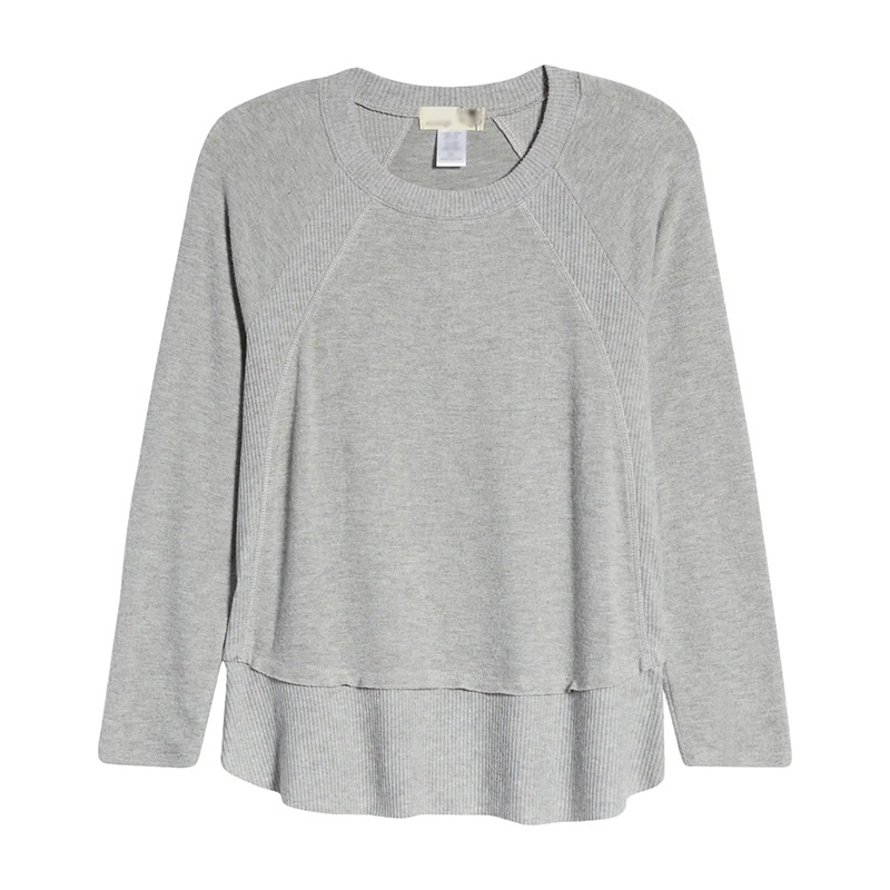 Ribbed inset layered long sleeve tunic tops for women