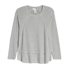 Ribbed inset layered long sleeve tunic tops for women