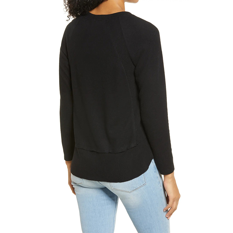Ribbed inset layered long sleeve tunic tops for women