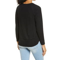 Ribbed inset layered long sleeve tunic tops for women