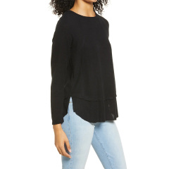 Ribbed inset layered long sleeve tunic tops for women