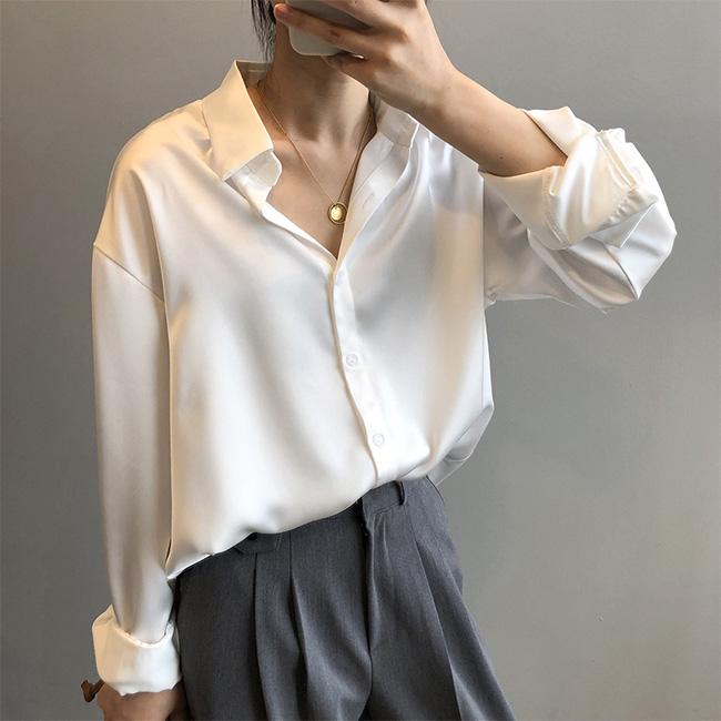 Women elegant casual silk tops blouse