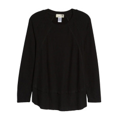 Ribbed inset layered long sleeve tunic tops for women