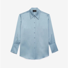 Classic buttoned blue silk shirt satiny black silk blouses