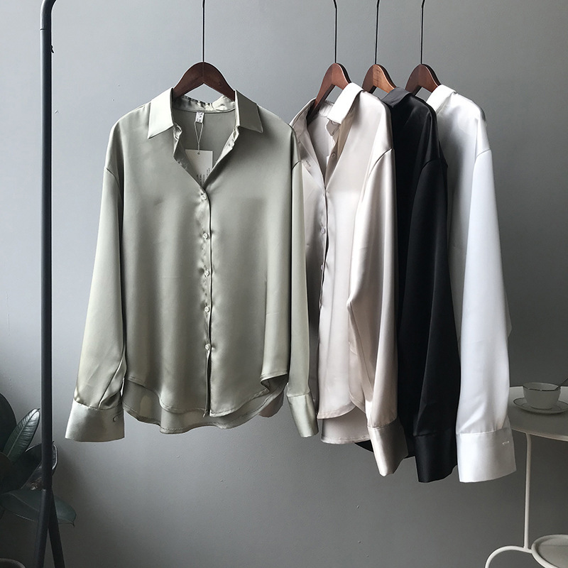 Women elegant casual silk tops blouse