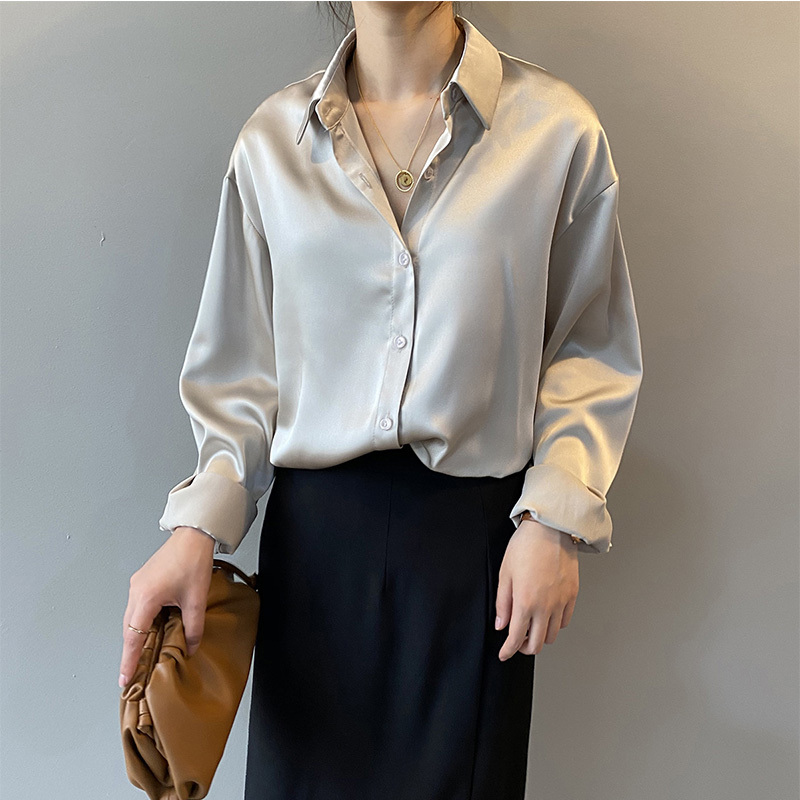 Women elegant casual silk tops blouse