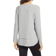 Ribbed inset layered long sleeve tunic tops for women