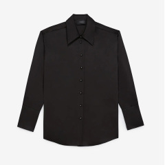 Classic buttoned blue silk shirt satiny black silk blouses