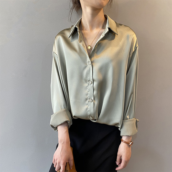 Women elegant casual silk tops blouse
