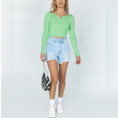 Ladies rib long sleeve crop top
