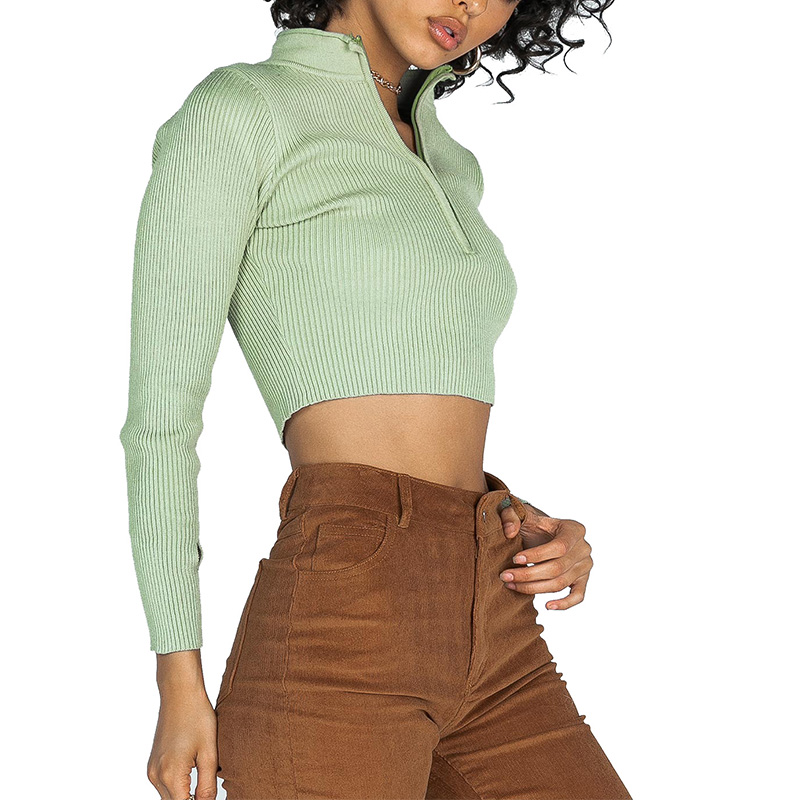 Ladies long sleeve half zip up ribbed crop top