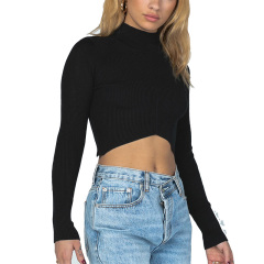 Long sleeve ribbed turtleneck cropped tops women