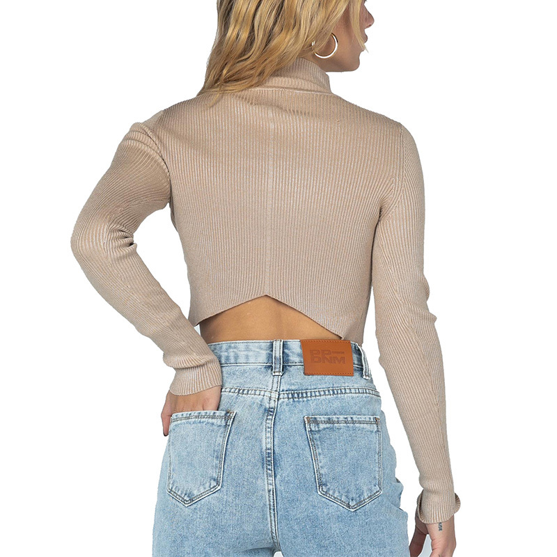 Long sleeve ribbed turtleneck cropped tops women