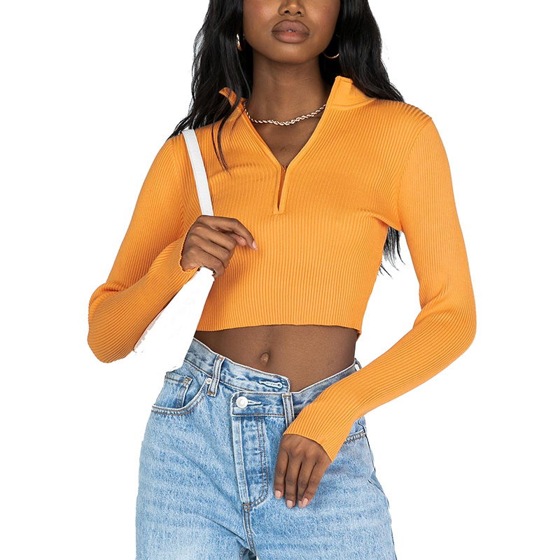 Ladies long sleeve half zip up ribbed crop top